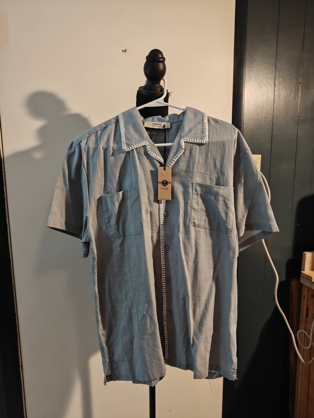 Cove Men's Light Blue Short Sleeve Casual Button Down Shirt